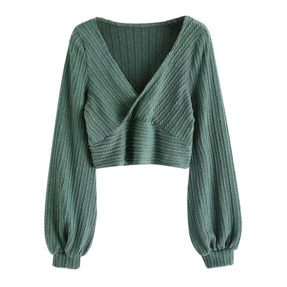 Crop Knit Sweater V Neck Top